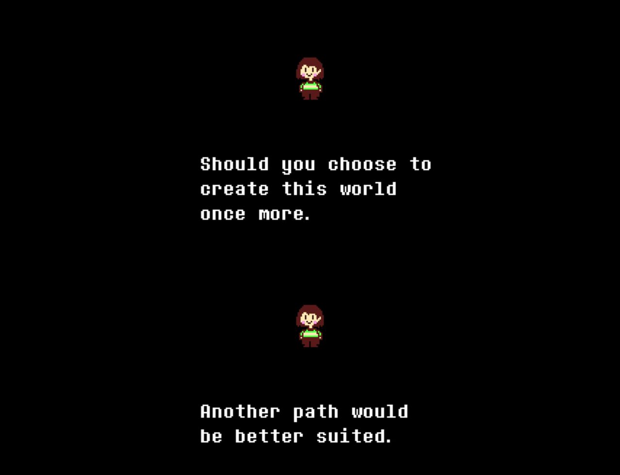 Video game dialogue screen with pixel art character sprite.